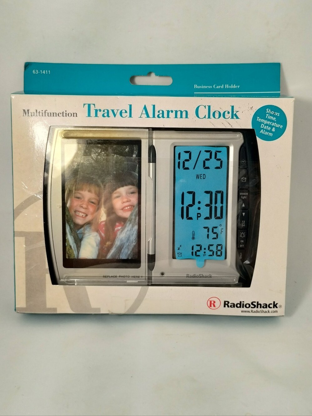 RadioShack Multifunction Travel Alarm Clock Vintage in Package Card Holder 